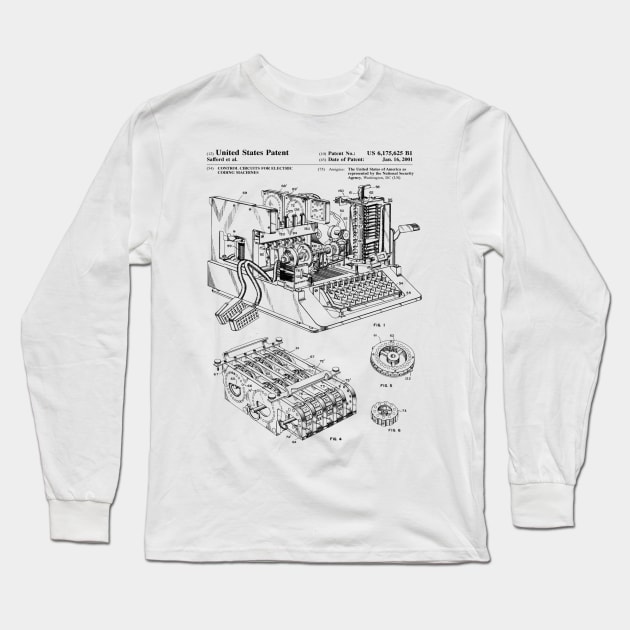 Enigma Machine Patent Black Long Sleeve T-Shirt by Luve